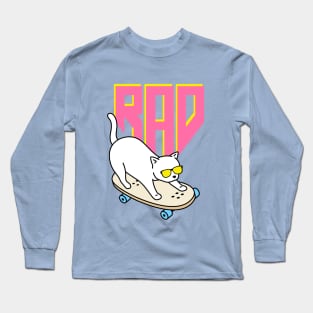 Rad White Cat on Skateboard - Silly Design Long Sleeve T-Shirt